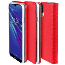 Ladda upp bild till gallerivisning, Moozy Case Flip Cover for Huawei Y6 2019, Red - Smart Magnetic Flip Case with Card Holder and Stand