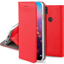 Ladda upp bild till gallerivisning, Moozy Case Flip Cover for Huawei P20 Lite, Red - Smart Magnetic Flip Case with Card Holder and Stand
