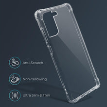 Załaduj obraz do przeglądarki galerii, Moozy Shockproof Silicone Case for Samsung S21 5G and 4G - Transparent Case with Shock Absorbing 3D Corners Crystal Clear Protective Phone Case Soft TPU Silicone Cover