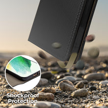 Carica l'immagine nel visualizzatore di Gallery, Moozy Case Flip Cover for Samsung S21 FE, Black - Smart Magnetic Flip Case Flip Folio Wallet Case with Card Holder and Stand, Credit Card Slots, Kickstand Function