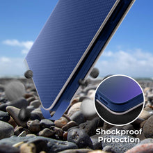 Cargar imagen en el visor de la galería, Moozy Wallet Case for iPhone 13, Dark Blue Carbon – Flip Case with Metallic Border Design Magnetic Closure Flip Cover with Card Holder