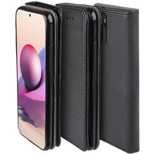 Lade das Bild in den Galerie-Viewer, Moozy Case Flip Cover for Xiaomi Redmi Note 10 and Redmi Note 10S, Black - Smart Magnetic Flip Case Flip Folio Wallet Case