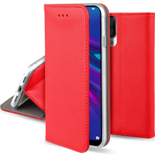 Ladda upp bild till gallerivisning, Moozy Case Flip Cover for Huawei Y6 2019, Red - Smart Magnetic Flip Case with Card Holder and Stand