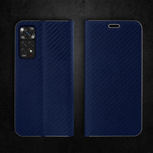 Load image into Gallery viewer, Moozy Wallet Case for Xiaomi Redmi Note 11 / 11S, Dark Blue Carbon - Flip Case with Metallic Border Design Magnetic Closure Flip Cover with Card Holder and Kickstand Function