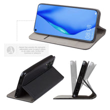 Ladda upp bild till gallerivisning, Moozy Case Flip Cover for Huawei P40 Lite, Black - Smart Magnetic Flip Case with Card Holder and Stand