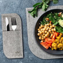 Załaduj obraz do przeglądarki galerii, VILSTO Felt Fabric Place Mats, Dining Table Dinner Sets, Placemats and Coasters Set with Cutlery Holder, 18 Piece Set, Kitchen Mat, Light Grey