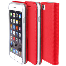 Load image into Gallery viewer, Moozy Case Flip Cover for iPhone SE, iPhone 5s, Red - Smart Magnetic Flip Case with Card Holder and Stand