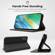 Carica l'immagine nel visualizzatore di Gallery, Moozy Case Flip Cover for Samsung S21 FE, Black - Smart Magnetic Flip Case Flip Folio Wallet Case with Card Holder and Stand, Credit Card Slots, Kickstand Function
