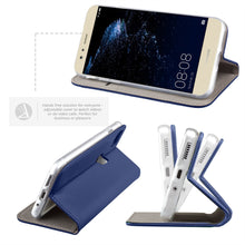 Ladda upp bild till gallerivisning, Moozy Case Flip Cover for Huawei P10 Lite, Dark Blue - Smart Magnetic Flip Case with Card Holder and Stand