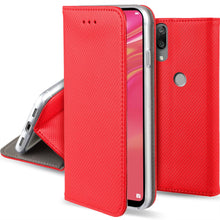 Ladda upp bild till gallerivisning, Moozy Case Flip Cover for Huawei Y7 2019, Huawei Y7 Prime 2019, Red - Smart Magnetic Flip Case with Card Holder and Stand