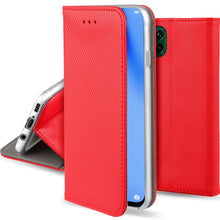 Ladda upp bild till gallerivisning, Moozy Case Flip Cover for Huawei P40 Lite, Red - Smart Magnetic Flip Case with Card Holder and Stand