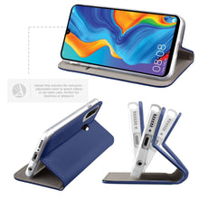 Ladda upp bild till gallerivisning, Moozy Case Flip Cover for Huawei P30 Lite, Dark Blue - Smart Magnetic Flip Case with Card Holder and Stand
