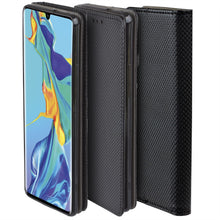 Ladda upp bild till gallerivisning, Moozy Case Flip Cover for Huawei P30, Black - Smart Magnetic Flip Case with Card Holder and Stand