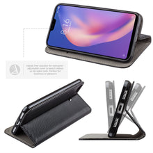Load image into Gallery viewer, Moozy Case Flip Cover for Xiaomi Mi 8 Lite, Black - Smart Magnetic Flip Case with Card Holder and Stand
