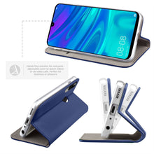 Afbeelding in Gallery-weergave laden, Moozy Case Flip Cover for Huawei P Smart 2019, Honor 10 Lite, Dark Blue - Smart Magnetic Flip Case with Card Holder and Stand