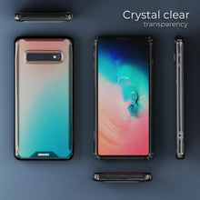Charger l'image dans la galerie, Moozy Xframe Shockproof Case for Samsung S10 - Black Rim Transparent Case, Double Colour Clear Hybrid Cover with Shock Absorbing TPU Rim