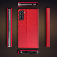 Afbeelding in Gallery-weergave laden, Moozy Case Flip Cover for Samsung S21 FE, Red - Smart Magnetic Flip Case Flip Folio Wallet Case with Card Holder and Stand, Credit Card Slots, Kickstand Function