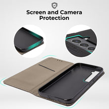 Carica l'immagine nel visualizzatore di Gallery, Moozy Case Flip Cover for Samsung S21 FE, Black - Smart Magnetic Flip Case Flip Folio Wallet Case with Card Holder and Stand, Credit Card Slots, Kickstand Function