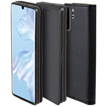 Cargar imagen en el visor de la galería, Moozy Case Flip Cover for Huawei P30 Pro, Black - Smart Magnetic Flip Case with Card Holder and Stand