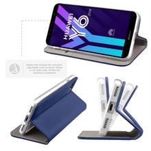 Afbeelding in Gallery-weergave laden, Moozy Case Flip Cover for Huawei Y6 2018, Dark Blue - Smart Magnetic Flip Case with Card Holder and Stand