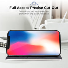 Afbeelding in Gallery-weergave laden, Moozy Wallet Case for iPhone X, iPhone XS, Black Carbon – Metallic Edge Protection Magnetic Closure Flip Cover with Card Holder