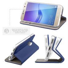Afbeelding in Gallery-weergave laden, Moozy Case Flip Cover for Huawei Y6 2017, Dark Blue - Smart Magnetic Flip Case with Card Holder and Stand
