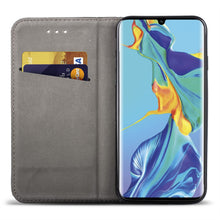 Ladda upp bild till gallerivisning, Moozy Case Flip Cover for Huawei P30, Black - Smart Magnetic Flip Case with Card Holder and Stand