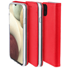 Charger l'image dans la galerie, Moozy Case Flip Cover for Samsung A12, Red - Smart Magnetic Flip Case with Card Holder and Stand