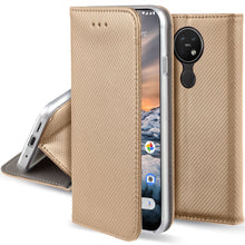 Afbeelding in Gallery-weergave laden, Moozy Case Flip Cover for Nokia 7.2, Nokia 6.2, Gold - Smart Magnetic Flip Case with Card Holder and Stand