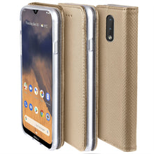 Load image into Gallery viewer, Moozy Case Flip Cover for Nokia 2.3, Gold - Smart Magnetic Flip Case with Card Holder and Stand