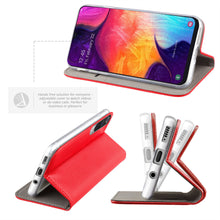 Lade das Bild in den Galerie-Viewer, Moozy Case Flip Cover for Samsung A50, Red - Smart Magnetic Flip Case with Card Holder and Stand