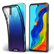 Ladda upp bild till gallerivisning, Moozy Xframe Shockproof Case for Huawei P30 Lite - Black Rim Transparent Case, Double Colour Clear Hybrid Cover with Shock Absorbing TPU Rim
