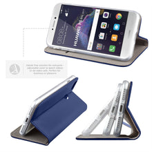 Ladda upp bild till gallerivisning, Moozy Case Flip Cover for Huawei P8 Lite 2017, Dark Blue - Smart Magnetic Flip Case with Card Holder and Stand