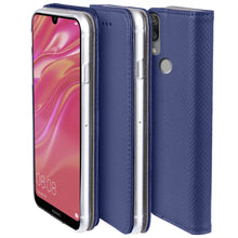 Ladda upp bild till gallerivisning, Moozy Case Flip Cover for Huawei Y7 2019, Huawei Y7 Prime 2019, Dark Blue - Smart Magnetic Flip Case with Card Holder and Stand