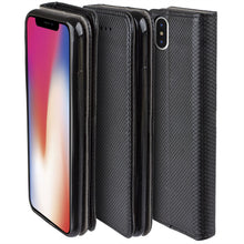 Lade das Bild in den Galerie-Viewer, Moozy Case Flip Cover for iPhone X, iPhone XS, Black - Smart Magnetic Flip Case with Card Holder and Stand
