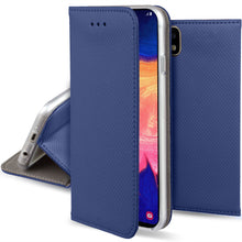 Załaduj obraz do przeglądarki galerii, Moozy Case Flip Cover for Samsung A10, Dark Blue - Smart Magnetic Flip Case with Card Holder and Stand