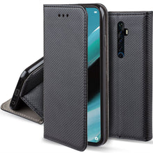 Load image into Gallery viewer, Moozy Case Flip Cover for Oppo Reno2 Z, Black - Smart Magnetic Flip Case with Card Holder and Stand