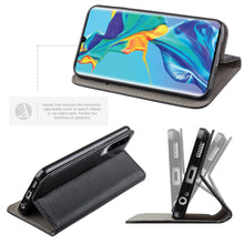 Ladda upp bild till gallerivisning, Moozy Case Flip Cover for Huawei P30, Black - Smart Magnetic Flip Case with Card Holder and Stand