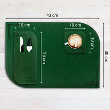 Załaduj obraz do przeglądarki galerii, VILSTO Felt Fabric Place Mats, Dining Table Dinner Sets, Placemats and Coasters Set with Cutlery Holder, 18 Piece Set, Kitchen Mat, Dark Green