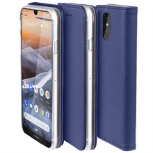 Load image into Gallery viewer, Moozy Case Flip Cover for Nokia 3.2, Dark Blue - Smart Magnetic Flip Case with Card Holder and Stand
