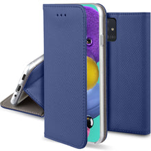 Load image into Gallery viewer, Moozy Case Flip Cover for Samsung A51, Dark Blue - Smart Magnetic Flip Case with Card Holder and Stand
