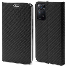 Load image into Gallery viewer, Moozy Wallet Case for Xiaomi Redmi Note 11 Pro 5G and 4G, Black Carbon - Flip Case with Metallic Border Design Magnetic Closure Flip Cover with Card Holder and Kickstand Function