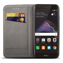 Cargar imagen en el visor de la galería, Moozy Case Flip Cover for Huawei P8 Lite 2017, Black - Smart Magnetic Flip Case with Card Holder and Stand
