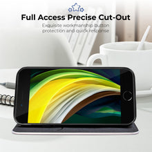 Ladda upp bild till gallerivisning, Moozy Wallet Case for iPhone SE 2020, iPhone 7, iPhone 8, Black Carbon – Metallic Edge Protection Magnetic Closure Flip Cover with Card Holder