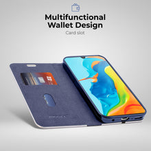 Charger l'image dans la galerie, Moozy Wallet Case for Huawei P30 Lite, Dark Blue Carbon – Metallic Edge Protection Magnetic Closure Flip Cover with Card Holder