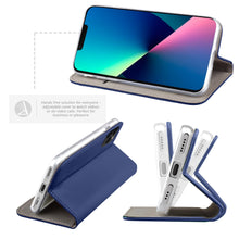 Load image into Gallery viewer, Moozy Case Flip Cover for iPhone 13 Pro, Dark Blue - Smart Magnetic Flip Case Flip Folio Wallet Case with Card Holder and Stand, Credit Card Slots