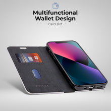 Load image into Gallery viewer, Moozy Wallet Case for iPhone 13 Mini, Black Carbon – Flip Case with Metallic Border Design Magnetic Closure Flip Cover with Card Holder