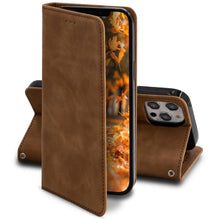 Ladda upp bild till gallerivisning, Moozy Marble Brown Flip Case for iPhone 12, iPhone 12 Pro - Flip Cover Magnetic Flip Folio Retro Wallet Case