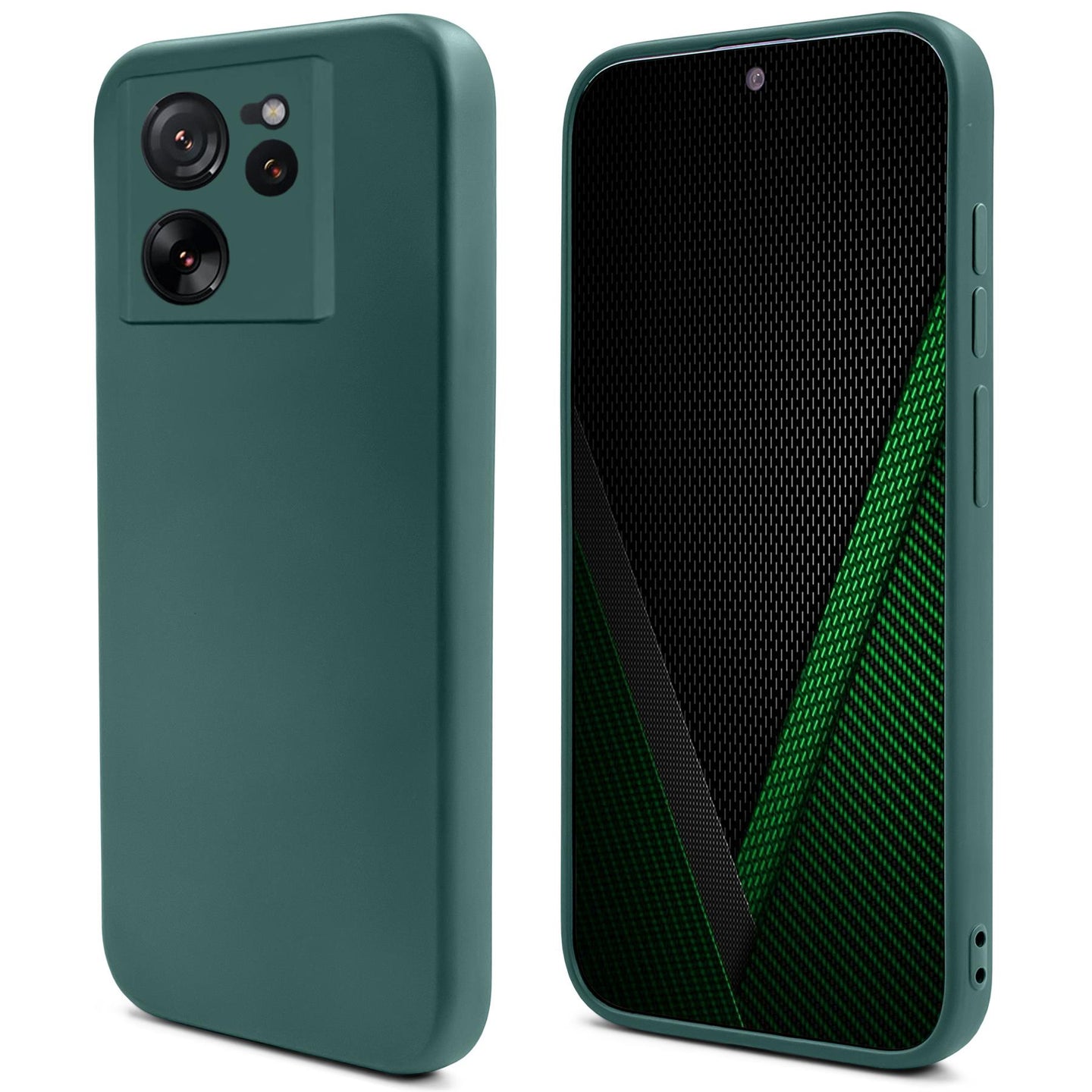 Moozy Lifestyle. Silicone Case for Xiaomi 13T and 13T Pro, Dark Green - Liquid Silicone Lightweight Cover with Matte Finish and Soft Microfiber Lining, Premium Silicone Case
