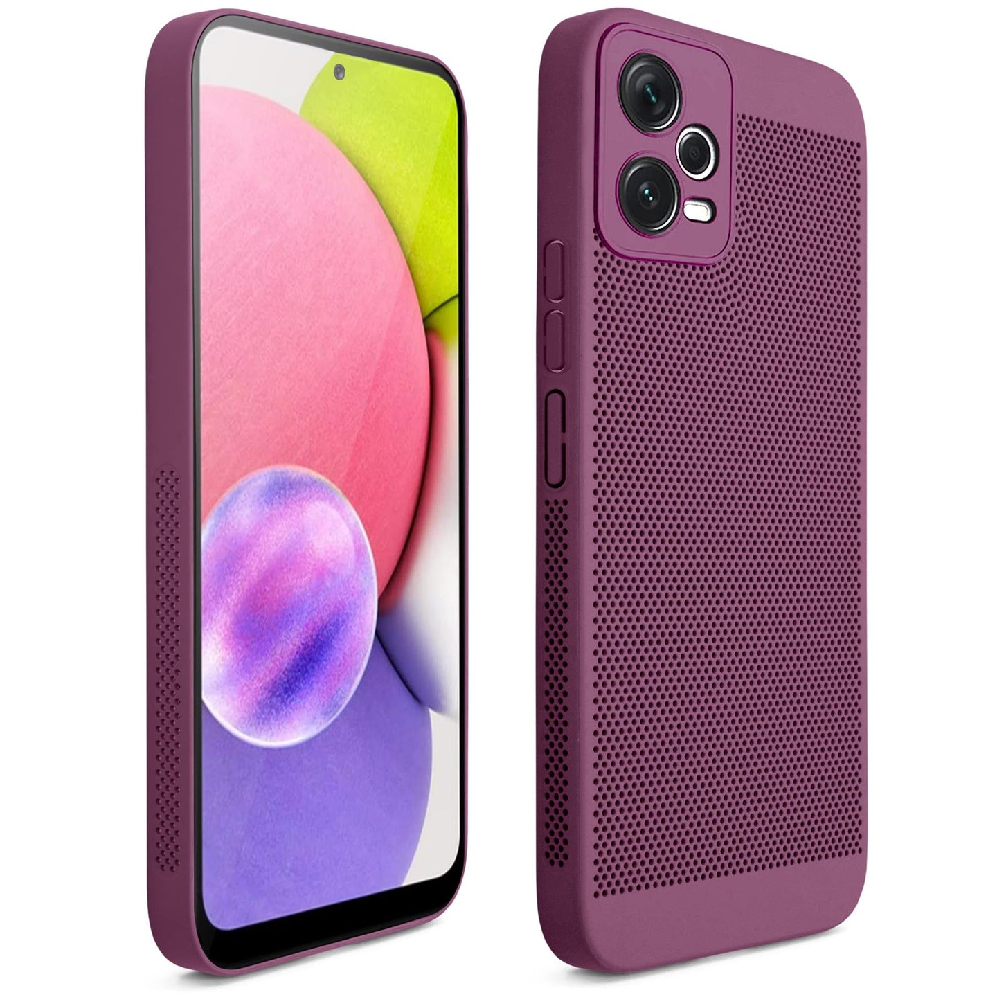 Moozy VentiGuard Phone Case for Xiaomi Redmi Note 12, Purple - Breathable Cover with Perforated Pattern for Air Circulation, Ventilation, Anti-Overheating Phone Case